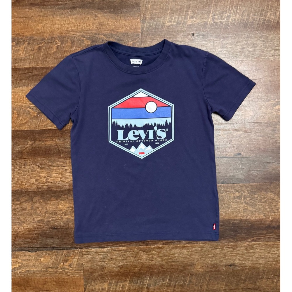Levi's Boys Size 10/12 Navy Blue Outdoor Mountain Graphic Logo T-Shirt